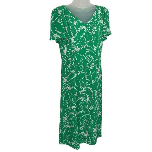 TALBOTS Floral Print Fit & Flare Crepe Dress Size 2 Green and White Sleeves New - Picture 1 of 11